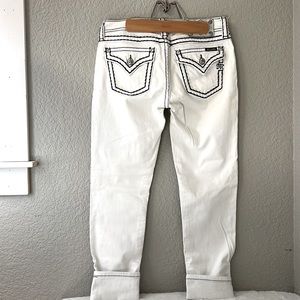 Miss Me Signature Cuffed Skinny White Jeans Tick Black Stitching Flap Pockets 30